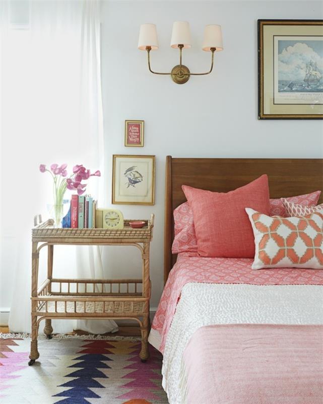deco ideoita makuuhuone oranssi aksentti värillinen matto tyylikäs