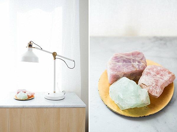 sisustusideoita lattiavalaisimen kivet yöpöydän koristelu