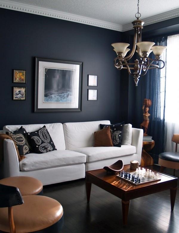 ruskean ja sinisen olohuoneen sisustusideoita Tuoreet 15 kaunista tummansinistä seinän suunnitteluideaa