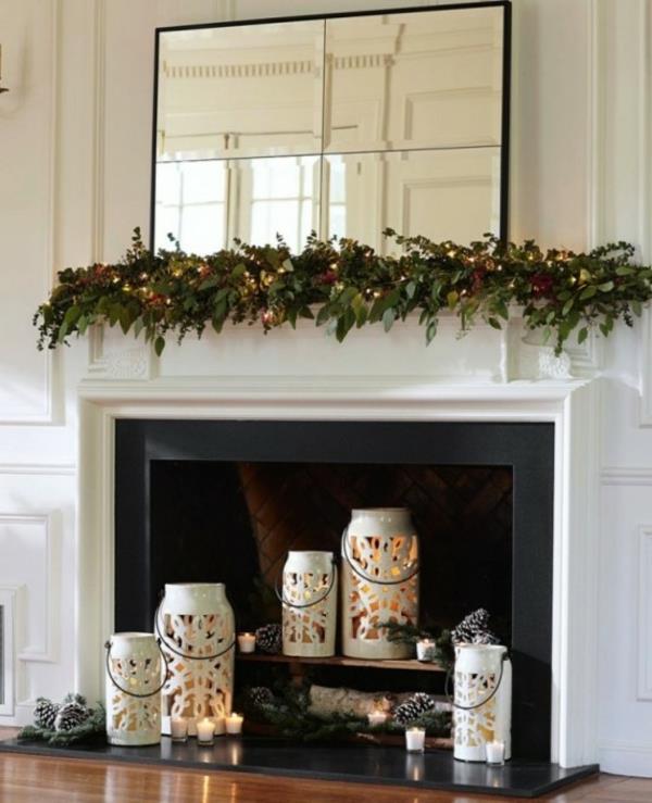 koristelu takka joulukoristeelliset lyhdyt kynttilät