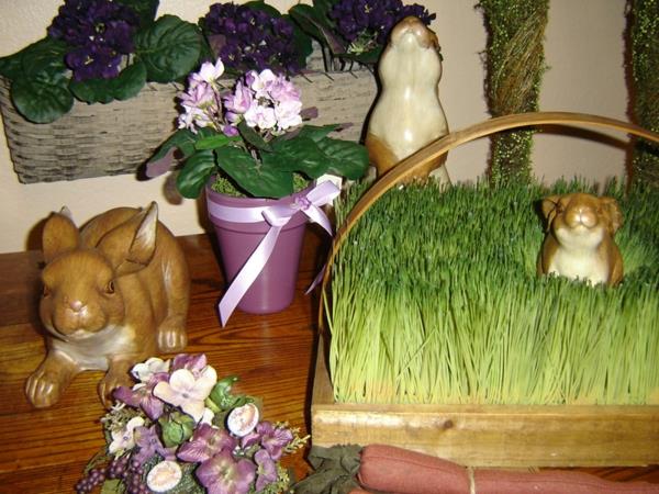 deco pääsiäinen posliini pääsiäispupu kukkaruukku violetti ruoho tuore