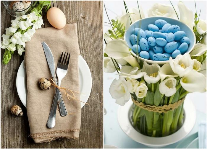 deco ideoita kevät diy ideoita pöytä koristeet puristinen viiriäisen munat valkoiset tulppaanit