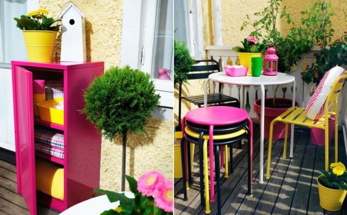 deco -ideat kevätkalusteet itse koristele tuoreita värejä parveke design terassi kaapit tuolit pöytä