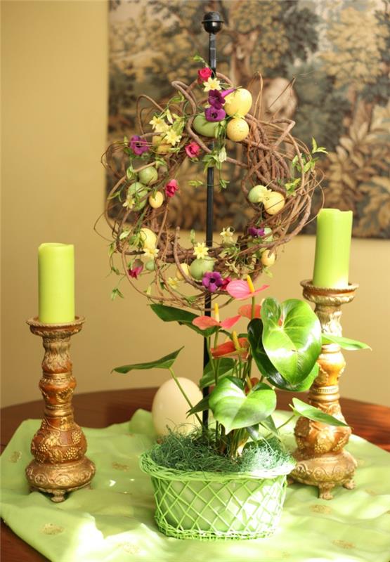 deco ideoita kevät pääsiäinen koristelu kynttilät pääsiäinen seppele pöytä koristelu ideoita