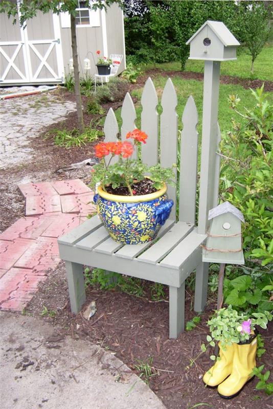 deco ideoita puutarha vanha tuoli kukkaruukku sitä