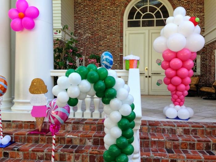 sisustusideoita puutarhajuhlat värilliset ilmapallot talon sisäänkäynti