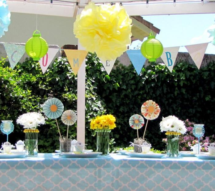 deco -ideoita puutarhajuhlat paperipöydän koristelu pöytäliina