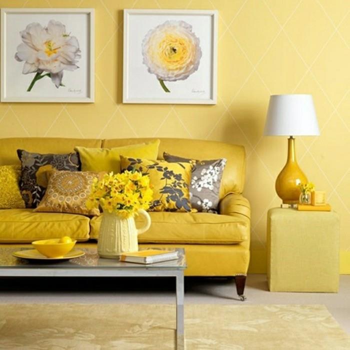 deco -ideat olohuone keltainen sisustus keltainen kukka deco -seinätaide