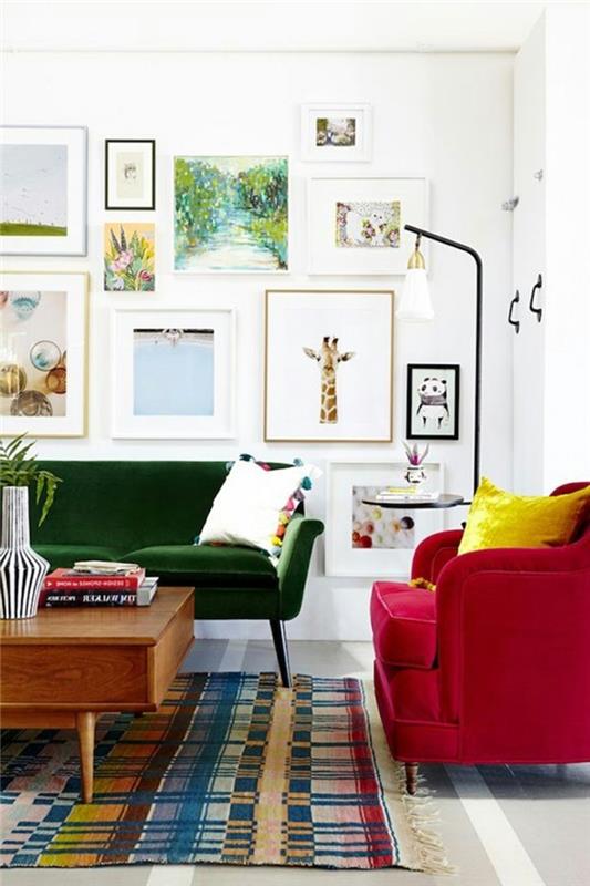 deco -ideoita olohuone kaunis seinäsuunnittelu värilliset huonekalut ja viileä matto