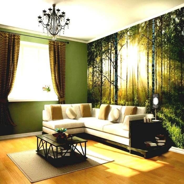deco -ideat olohuoneen seinäkoristeverhot vihreä seinämaali