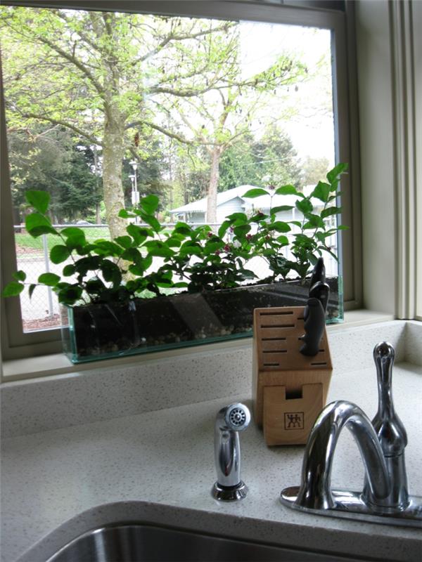 sisustusvihjeitä ikkunalauta kasvi potin sisustus ideoita keittiö
