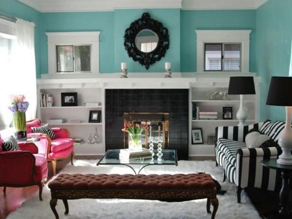 täydellinen tyyli sisustukseesi turkoosi seinän vaaleanpunainen nojatuoli barokkityyliin