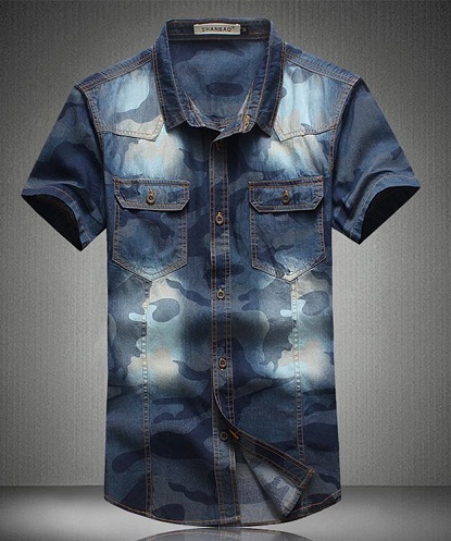 Camouflage Wash Denim Shirt til mænd