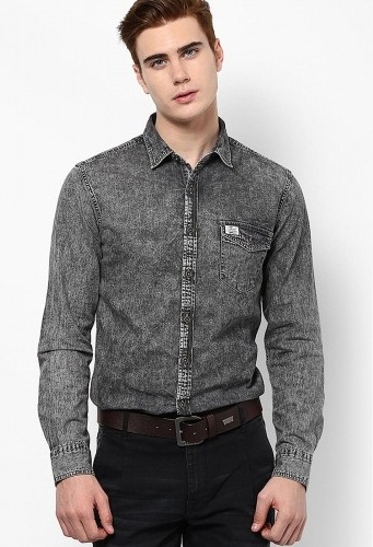 Machine Etch Denim Shirt til mænd