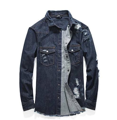 Distressed Denim Shirt Herre