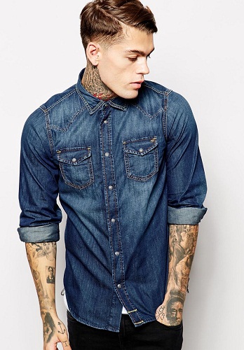 Diesel Wash Denim skjorte til mænd
