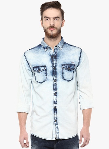 Hvid Wash Denim skjorte til mænd