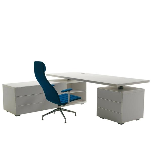 tyylikäs ja nykyaikainen työpöytä, minimalistinen sininen ja valkoinen