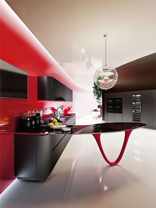designkeittiöt modernit keittiöt italialainen design punainen seinäväri