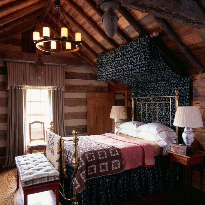 design -vuoteet makuuhuone maalaismainen kattokruunu kaunis lattia