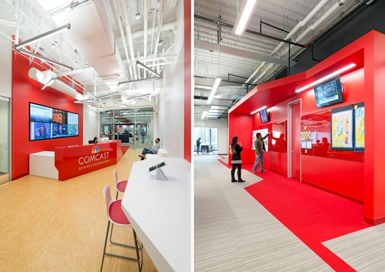 design blitz comcast toimisto moderni toimistokalusteet punainen