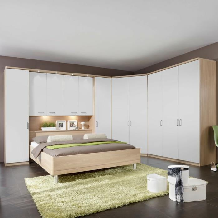 design vaatekaappi kulma vaatekaappi kiinteät elävät ideat makuuhuone vihreä matto valot