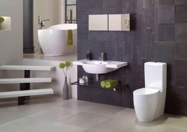 suunnittelija kylpyhuone harmaa seinälaatat graniitti vihreä aksentti