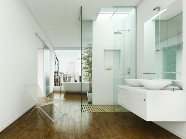 design -kylpyhuone avoin parkettilattia bambu