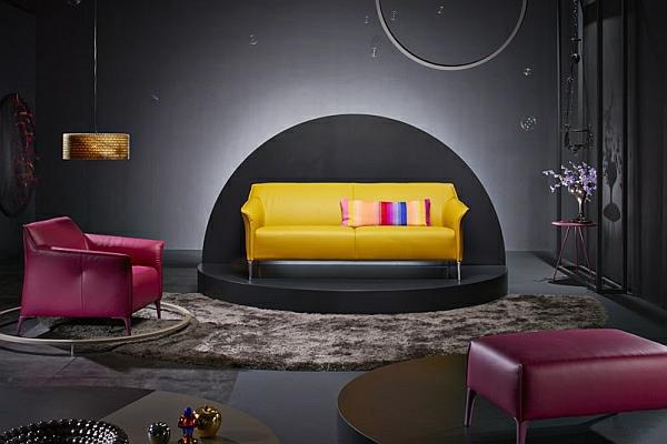 design -sohva keltainen nahka magenta nojatuoli