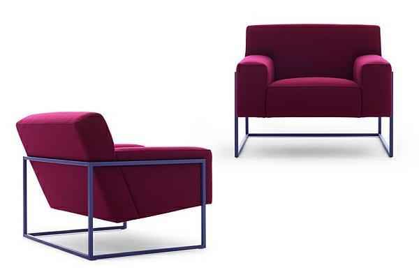 design -sohva minimalistinen purppura violetti metallikehys