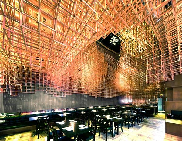 suunnittelija deco -trendit ruokapöytä ravintola modulaarinen pirstoutunut seinäkatto