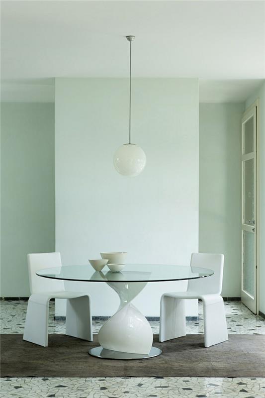 suunnittelija ruokapöydät pyöreä lasipaneeli moderni valkoinen minimalistinen ruokapöydän tuoli