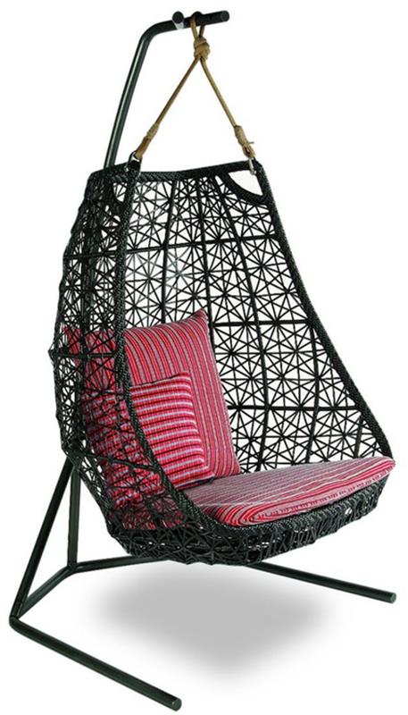 suunnittelija riippuva tuoli rottinki musta paju huonekalutyynyt vaaleanpunainen