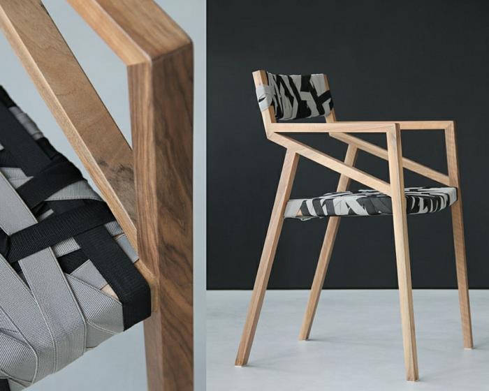 design -huonekalut Bretelle -puiset tuolit istuimen selkänojat musta harmaa värivalikoima