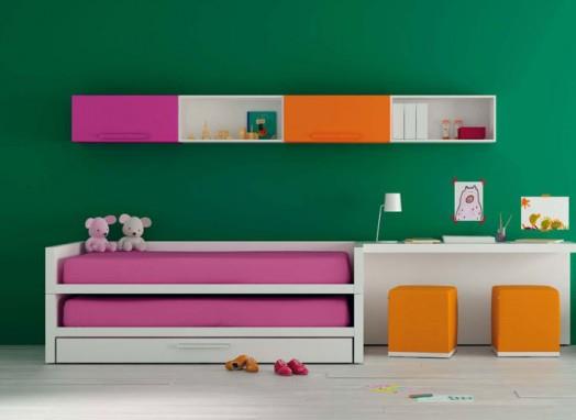 design -huonekalut bm2000 lastenhuone kerrossänky vaaleanpunaiset seinähyllyt