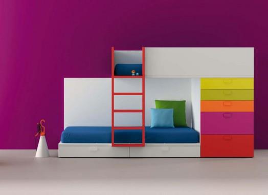 suunnittelija huonekalut bm2000 lastenhuone violetti seinä kerrossänky laatikot