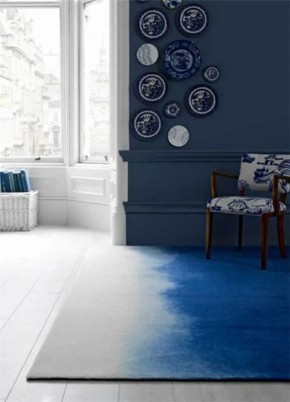 suunnittelijamatot olohuone värikäs matot sininen ombre vaikutus