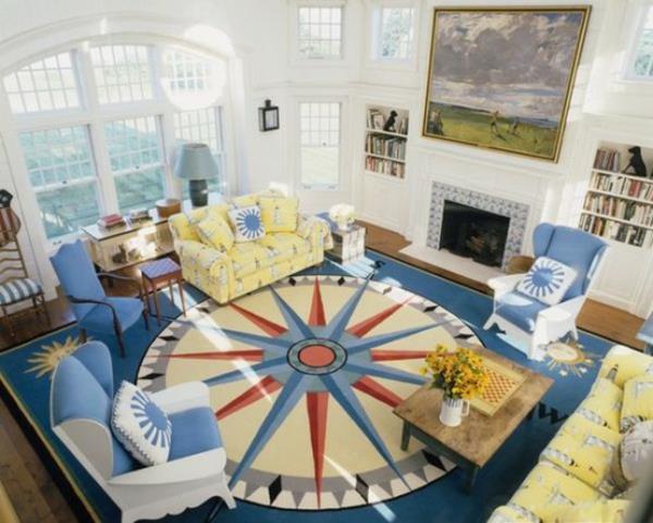 suunnittelija matto olohuone takka värikäs matot sininen