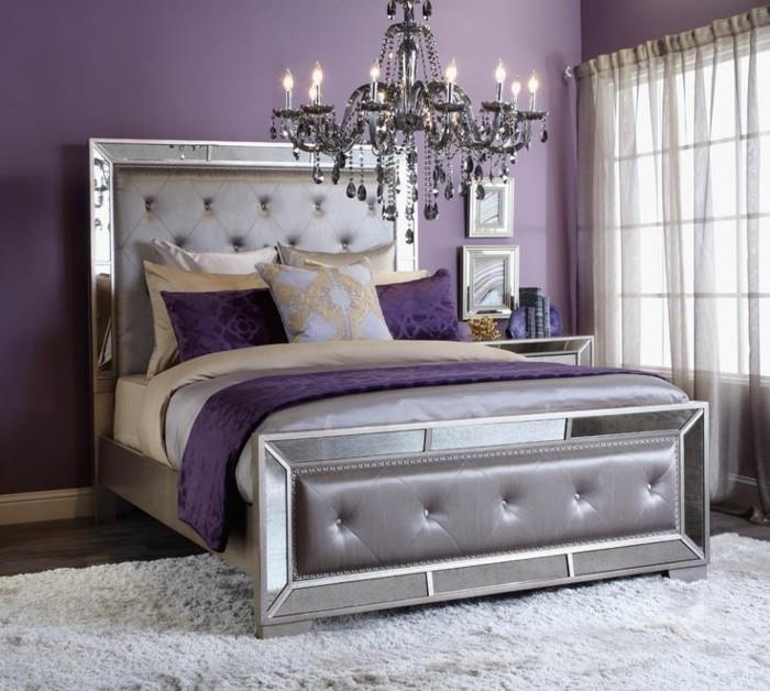 väri violetti makuuhuoneen kevyt matto hopeanvärinen sängyn muotoilu
