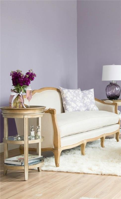 väri violetti olohuone laventeli seinämaali kirkas sisustus