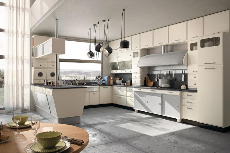 moderni keittiömuotoilu retro -tyyliin vintage -suunnittelija -keittiön betonilaattalattia
