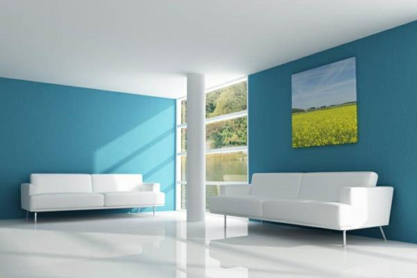 maalata seinät kotona sinisellä olohuoneella