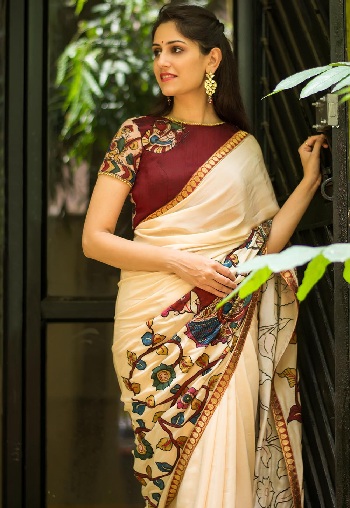 Kézzel festett Kalamkari Sarees