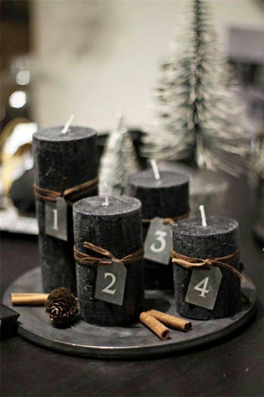 DIY advent -seppele minimalistiset mustat kynttilät