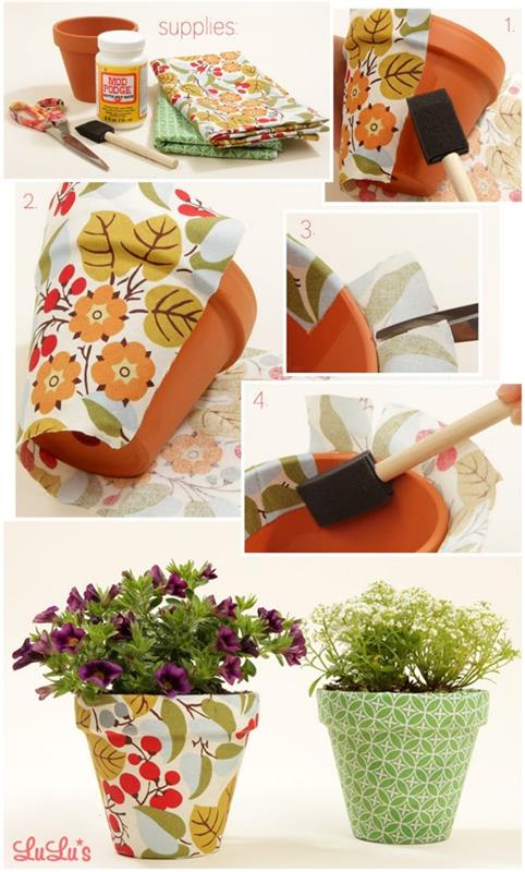 DIY -sisustusideoita kankaan koristekankaasta koristele huopakudoksella idedeko -kukkaruukut