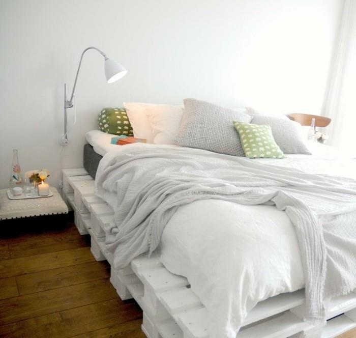 DIY sisustusideoita sänky rakenna itsellesi eurolavoja valkoinen makuuhuoneideoita