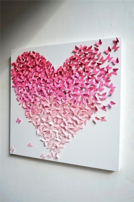 diy koristelu seinäkoriste sydän vaaleanpunaisia ​​vivahteita