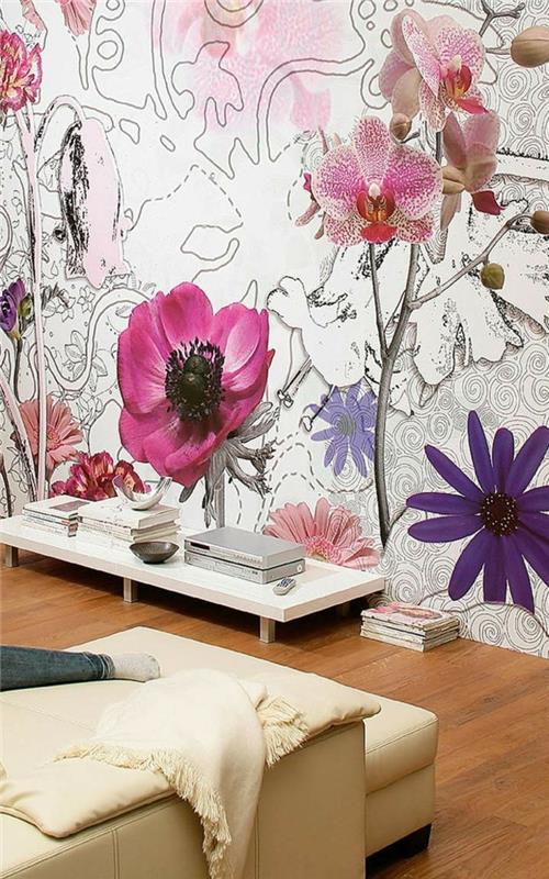 diy-decoration-apartment-for-the-spring-floral-wallpaper-in-the-olohuone