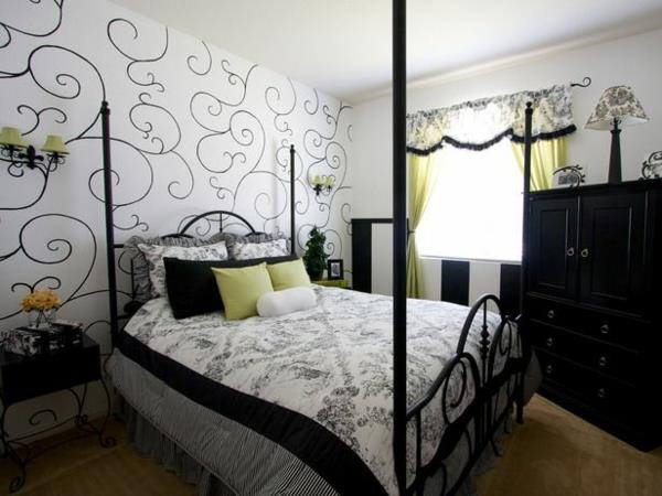 DIY -sisustusideoita makuuhuoneen seinän suunnittelumallin katosvuode