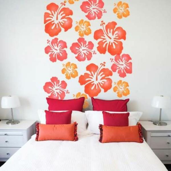DIY -sisustusideoita makuuhuoneen seinän suunnittelumalli kukkakuvio